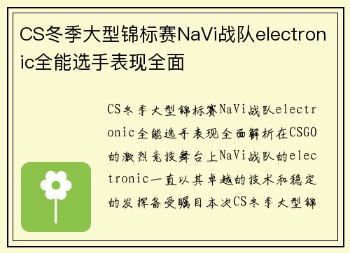 CS冬季大型锦标赛NaVi战队electronic全能选手表现全面