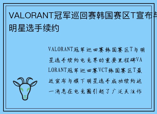 VALORANT冠军巡回赛韩国赛区T宣布与明星选手续约