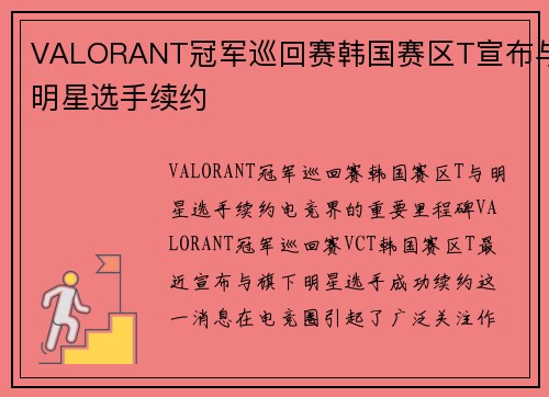 VALORANT冠军巡回赛韩国赛区T宣布与明星选手续约